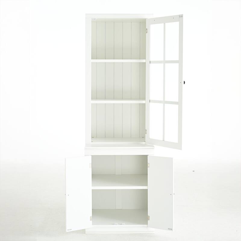 75.25'' Tall Display Cabinet with Single Tempered Glass Door, China Cabinet Hutch Cabinet with Double-Action LH & RH Door