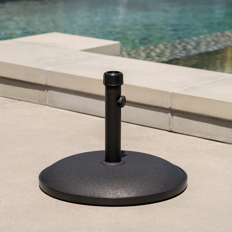 Concrete Umbrella Base with Iron Support Pole, Black Finish, 33 lbs, Up to 5 Feet Umbrella