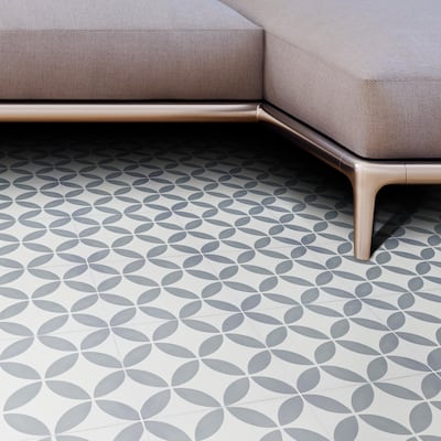 Amlo Handmade Cement Tile, 8x8, White-Grey