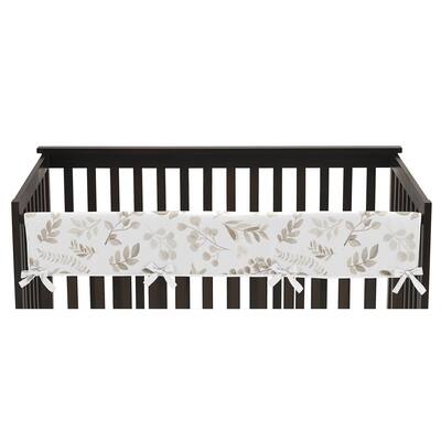 Floral Leaf Boy Girl Long Crib Rail Guard Cover - Ivory Cream Beige Taupe Gender Neutral Boho Watercolor Botanical Woodland