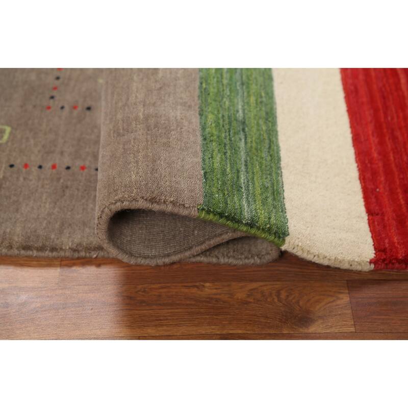 Brown Tribal Gabbeh Indian Accent Rug Handmade Wool Carpet - 3'11"x 5'7"