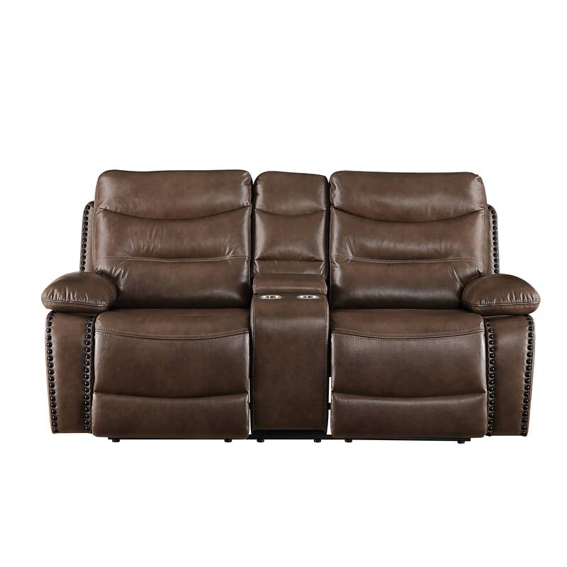 Brown Leather-Gel Match Recliner Loveseat