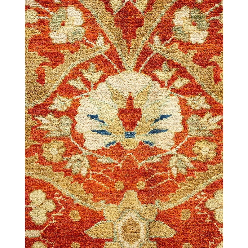 Overton Handknotted Wool Vintage Inspired Contemporary Eclectic Orange Area Rug - 18' 5" x 12' 5"