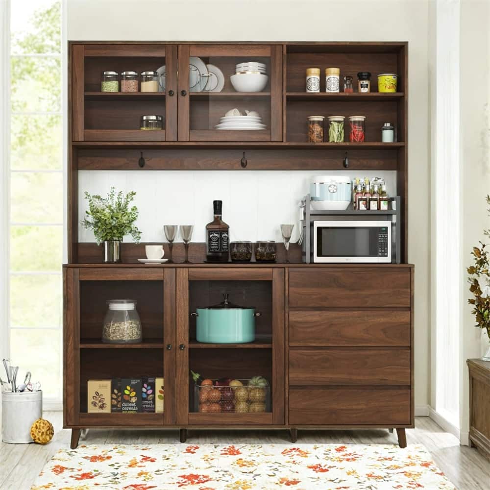 63" W Large Kitchen Hutch Cabinet,Freestanding Pantry Cabinets