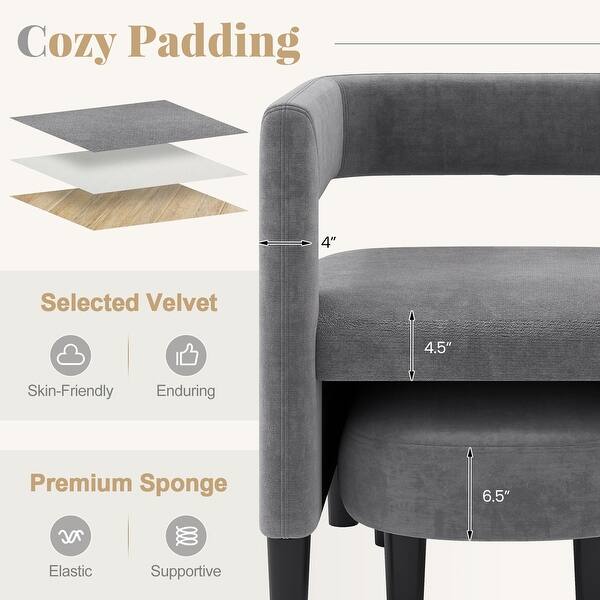 dimension image slide 0 of 2, Costway Comfy Accent Armchair with Footrest Upholstered Velvet Barrel - See Details