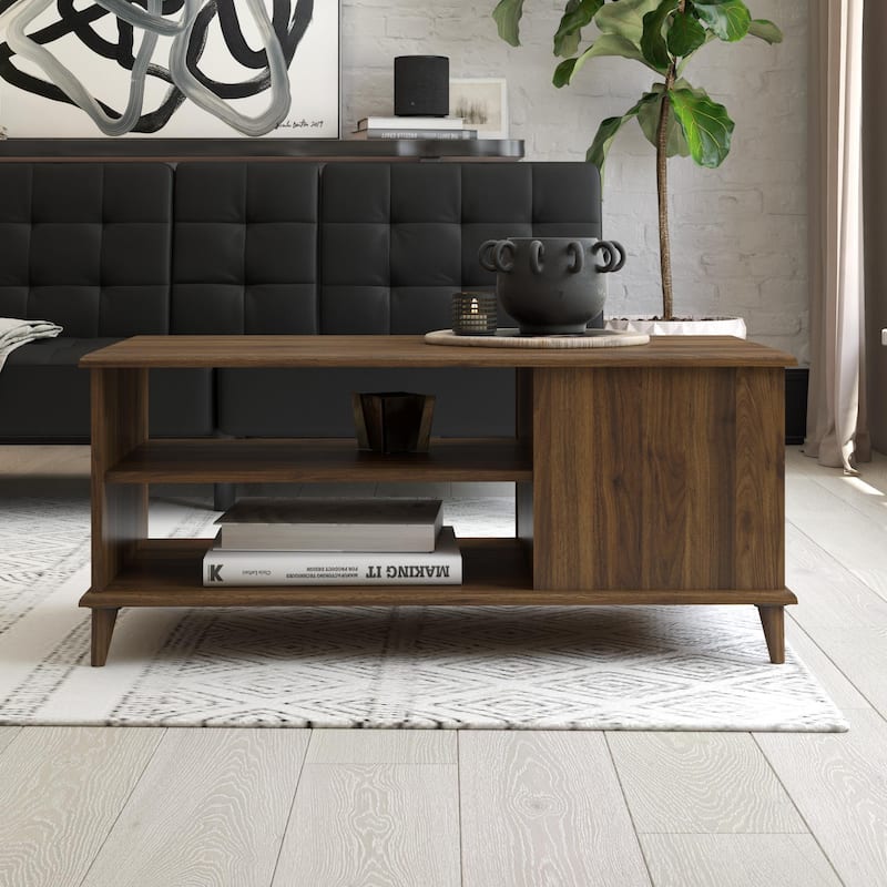 Roomfitters Farnsworth Mid-Century Modern Coffee Table with Open Shelving Storage, Walnut