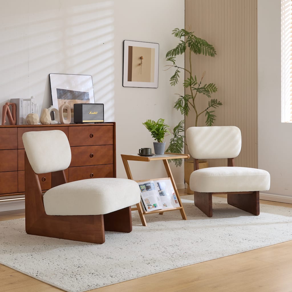 Lounge Armless Accent Chair with Wood Frame, Set of 2
