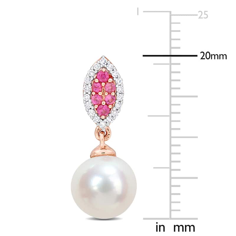 Miadora 1/7ct TDW Diamond And 1/5ct TGW Pink Sapphire & Freshwater Cultured Pearl Fashion Post Earrings in 14K Rose Gold