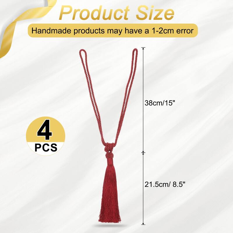 Handmade Elegant Curtain Tiebacks with Tassel - Dark Red - 4 Pack