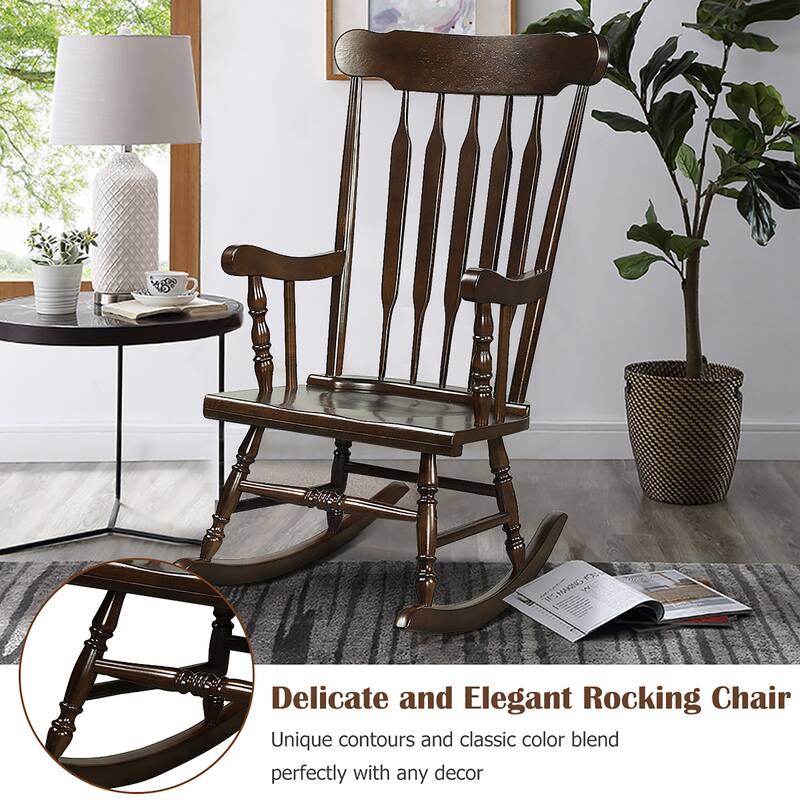 Costway Solid Wood Rocking Chair Porch Rocker Indoor Outdoor Seat - See Details