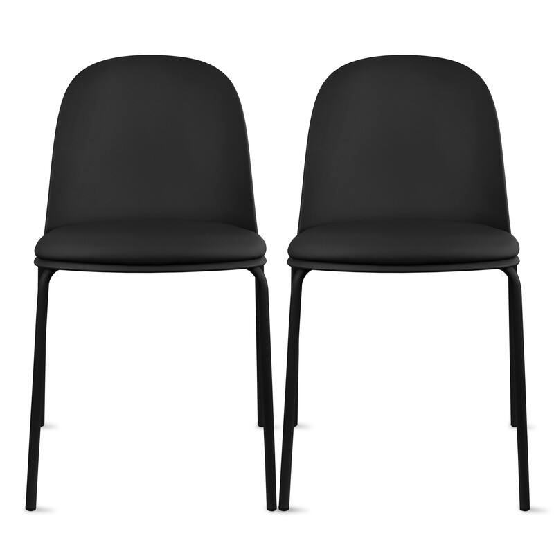 Set of 2 Plastic Eiffel Molded Shell Retro Dining Chairs Accent For Living Room Kitchen Chrome Desk Designer Office - Black