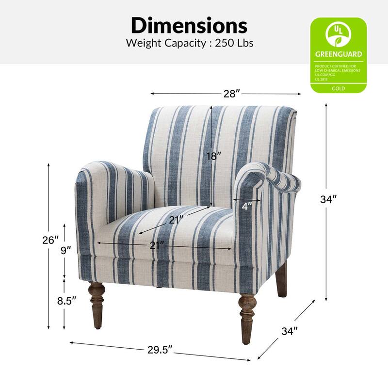 Seip Transitional Striped Arm Chair with Spindle Wood Legs Set of 2 by HULALA HOME