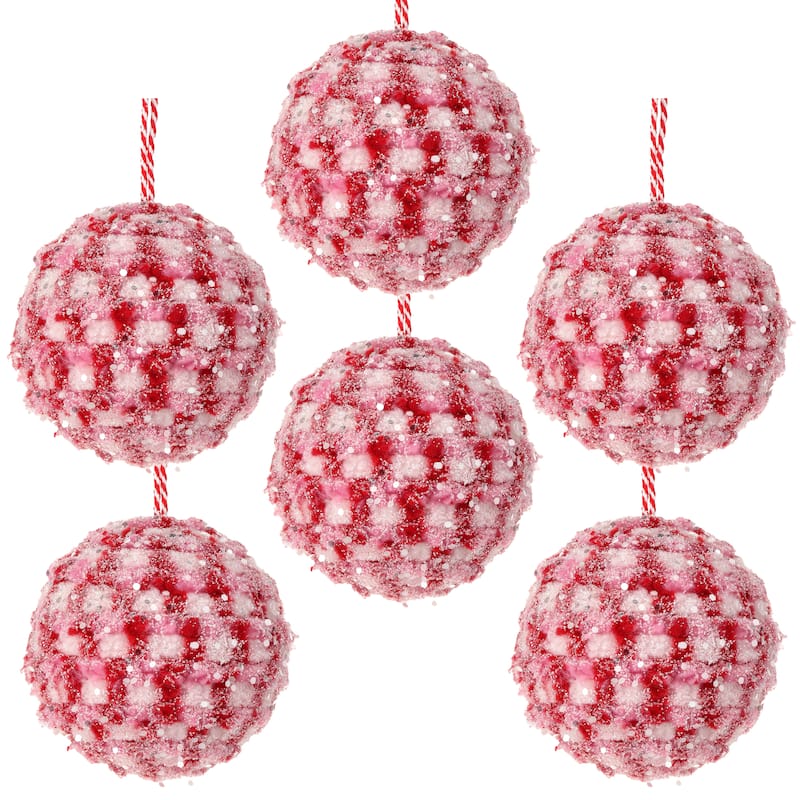 4" So Sweet Snow Glitter Ball Ornament Set of 6