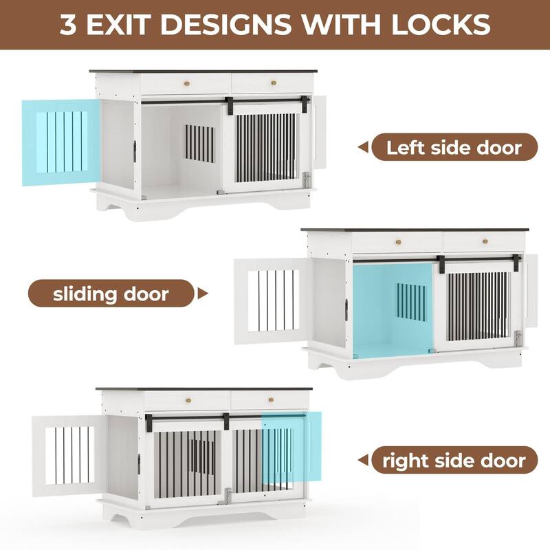 47" Dog Crate Furniture,Dog Crate Table with Drawers & Divider