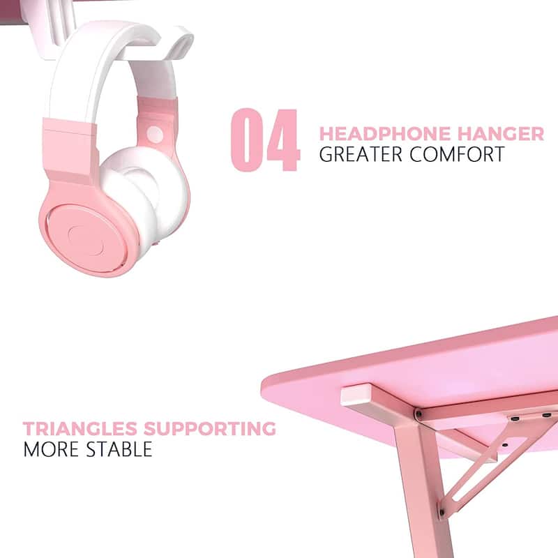 BOSSIN Ergonomic Gaming Desk Z-Shaped Office PC Computer Desk Gamer Tables with Cup Holder and Headphone Hook