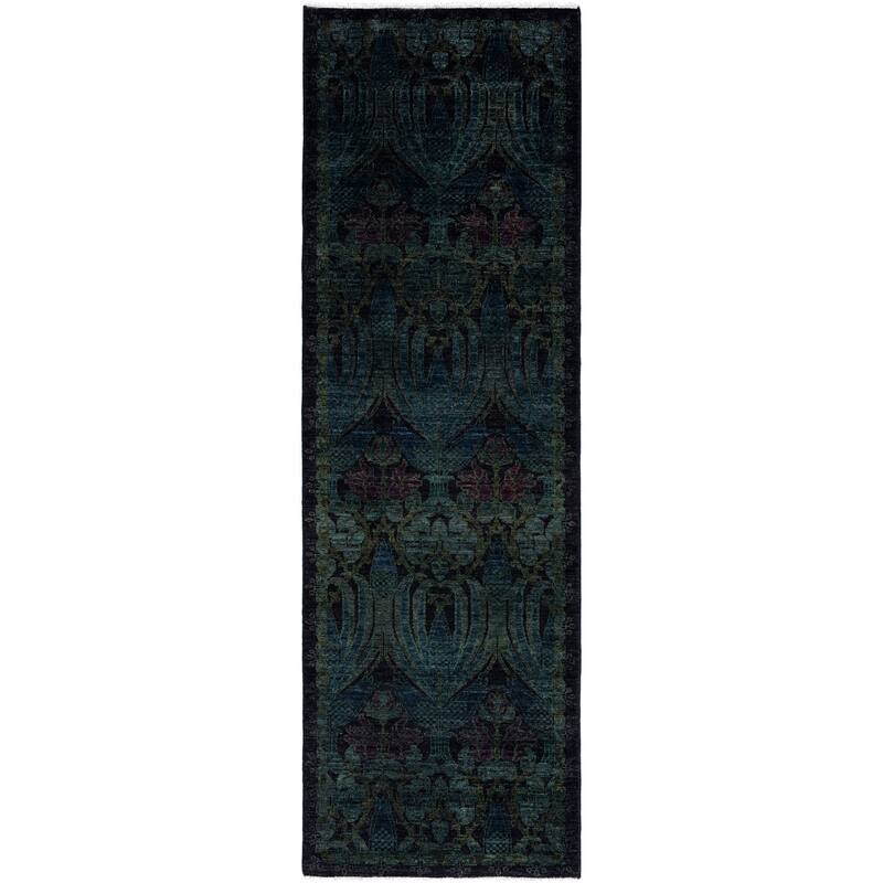 Overdyed One-of-a-Kind Hand-Knotted Runner Rug - Black - 2' 6" x 7' 10"
