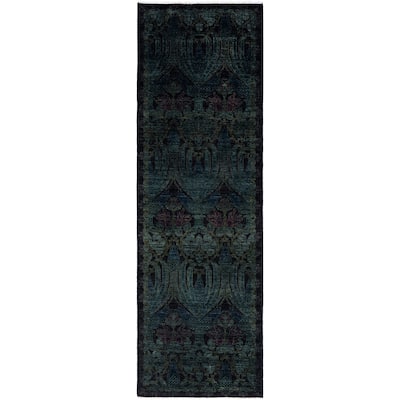 Overdyed One-of-a-Kind Hand-Knotted Runner Rug - Black - 2' 6" x 7' 10"