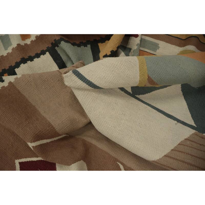Hand Woven Oriental 100% Wool Carpet Southwestern Tribal Brown Kilim Area Rug - 14' 2'' X 11' 10''