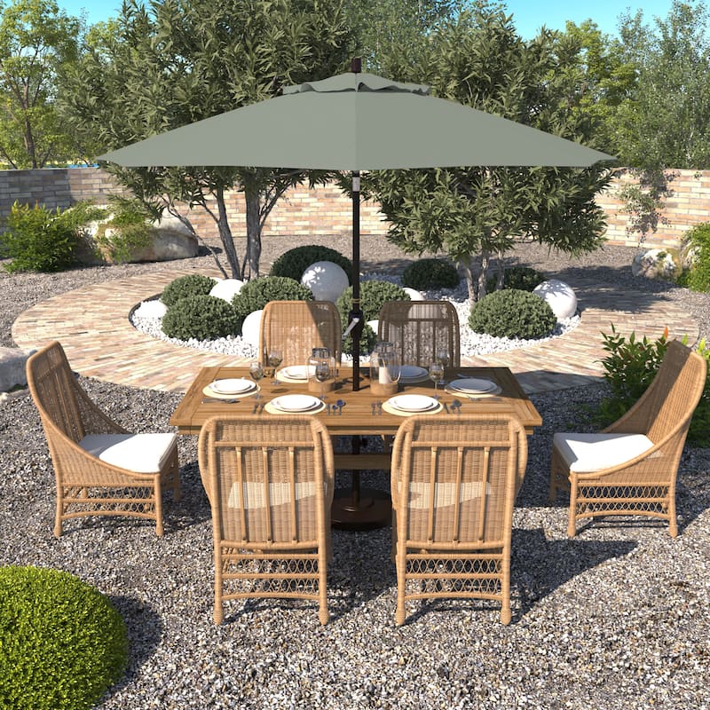 California Umbrella 9-foot Round Crank Lift, Push ButtonTilt, Bronze Frame Finish, Aluminum Patio Umbrella with Sunbrella Fabric - Spa