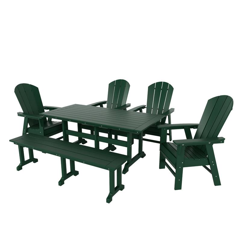 Laguna Hdpe All Weather Outdoor Patio Dining Set with Rectangle Table, Arm Chairs, and Bench (6-Piece Set)