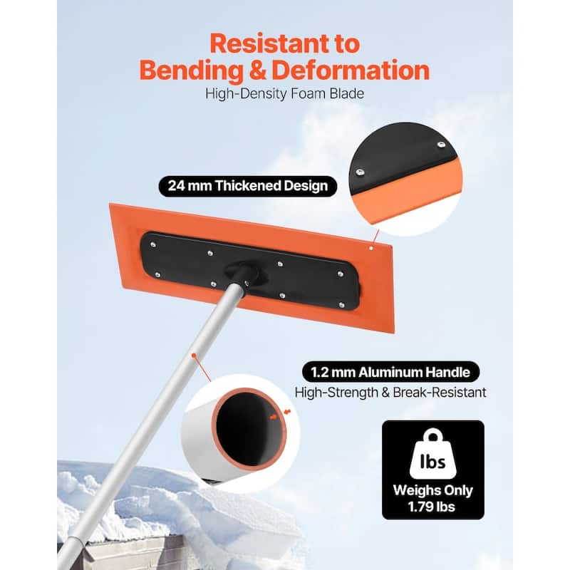 Lightweight Roof Snow Rake 17.7-Inch Foam Blade with Long Aluminum Handle for Easy Clearing - 47.24” x 17.72” x 6.50”