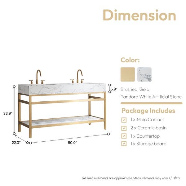 dimension image slide 11 of 13, Ecija Bath Vanity, Metal Support with Composite Stone Top, no Mirror