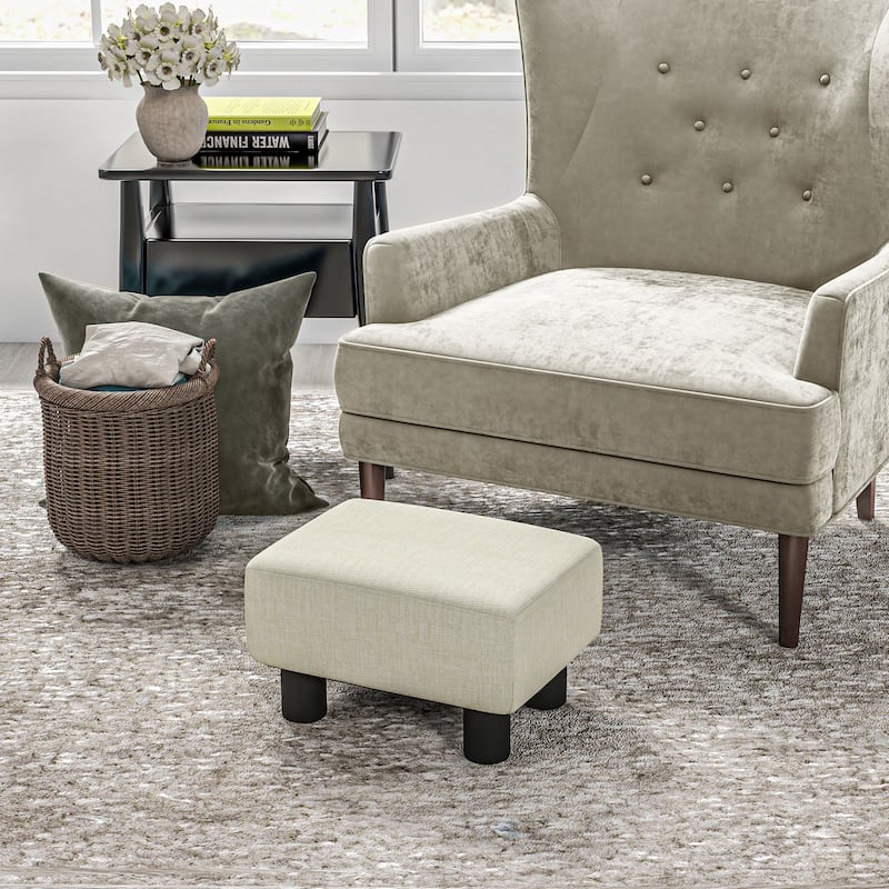 16" Cube Modern Linen Footrest Ottoman - Beige