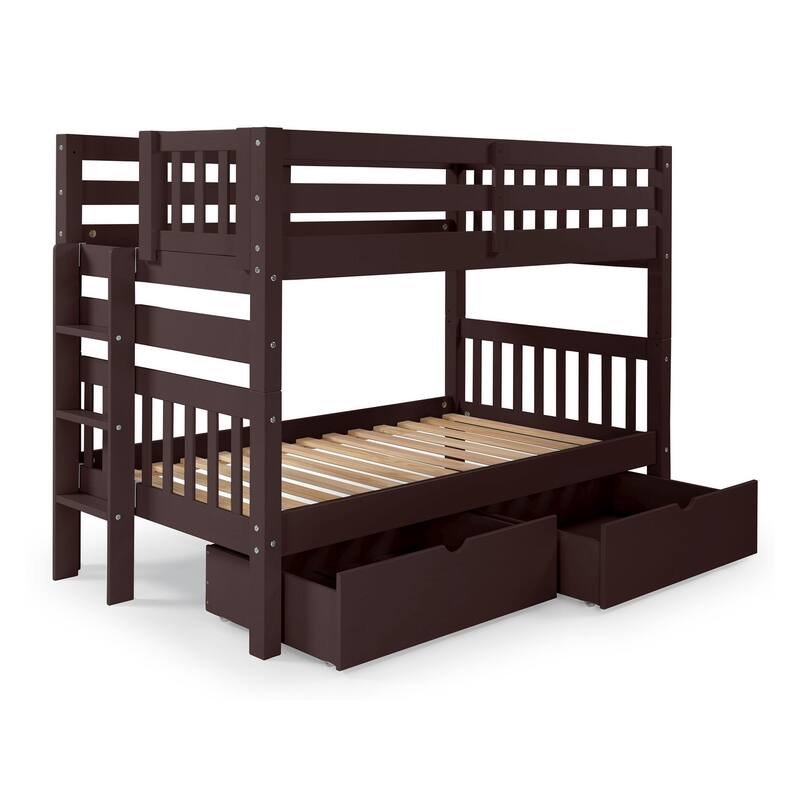 Taylor & Olive Trillium Twin over Twin Bunk Bed with Ladder, 2 Drawers