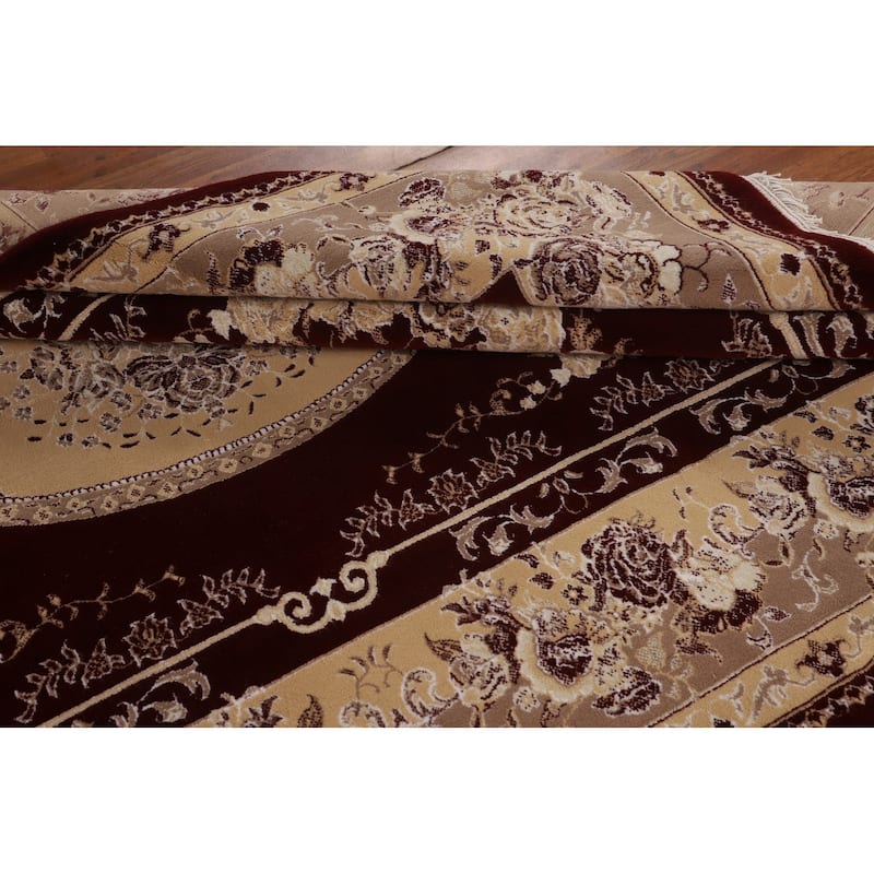 Red Victorian Style Kashan Turkish Area Rug Machine Made Floral Carpet - 6'6" x 9'10"