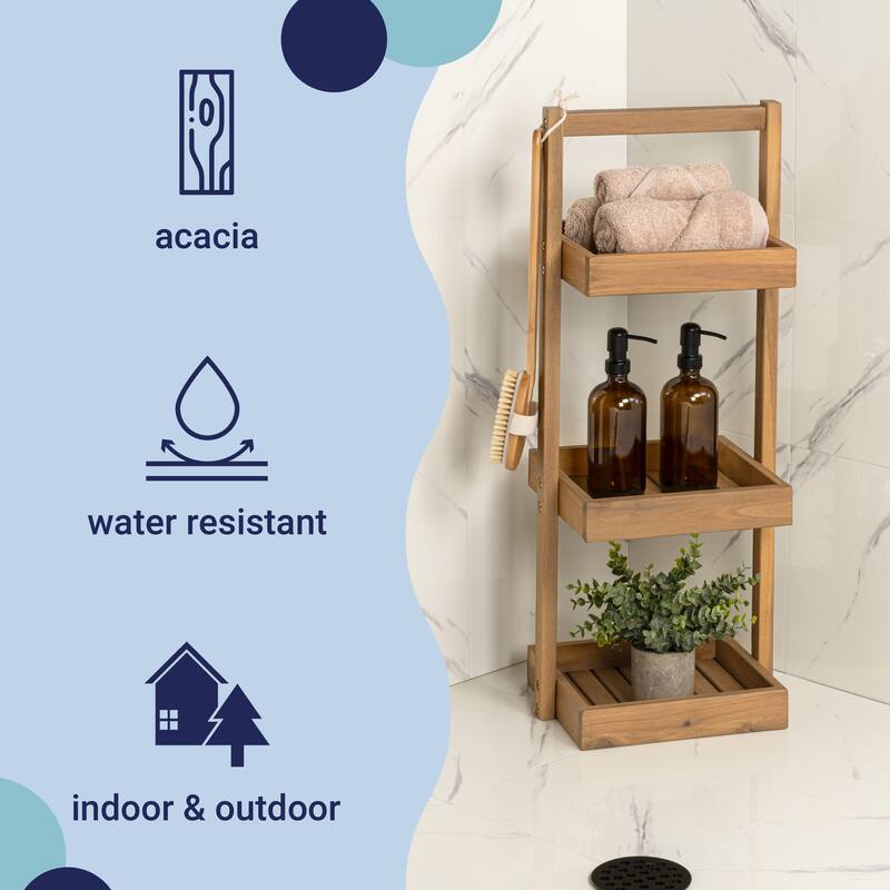 30"Rustic 3-Tier Acacia Wood Freestanding Bathroom Shower Caddy