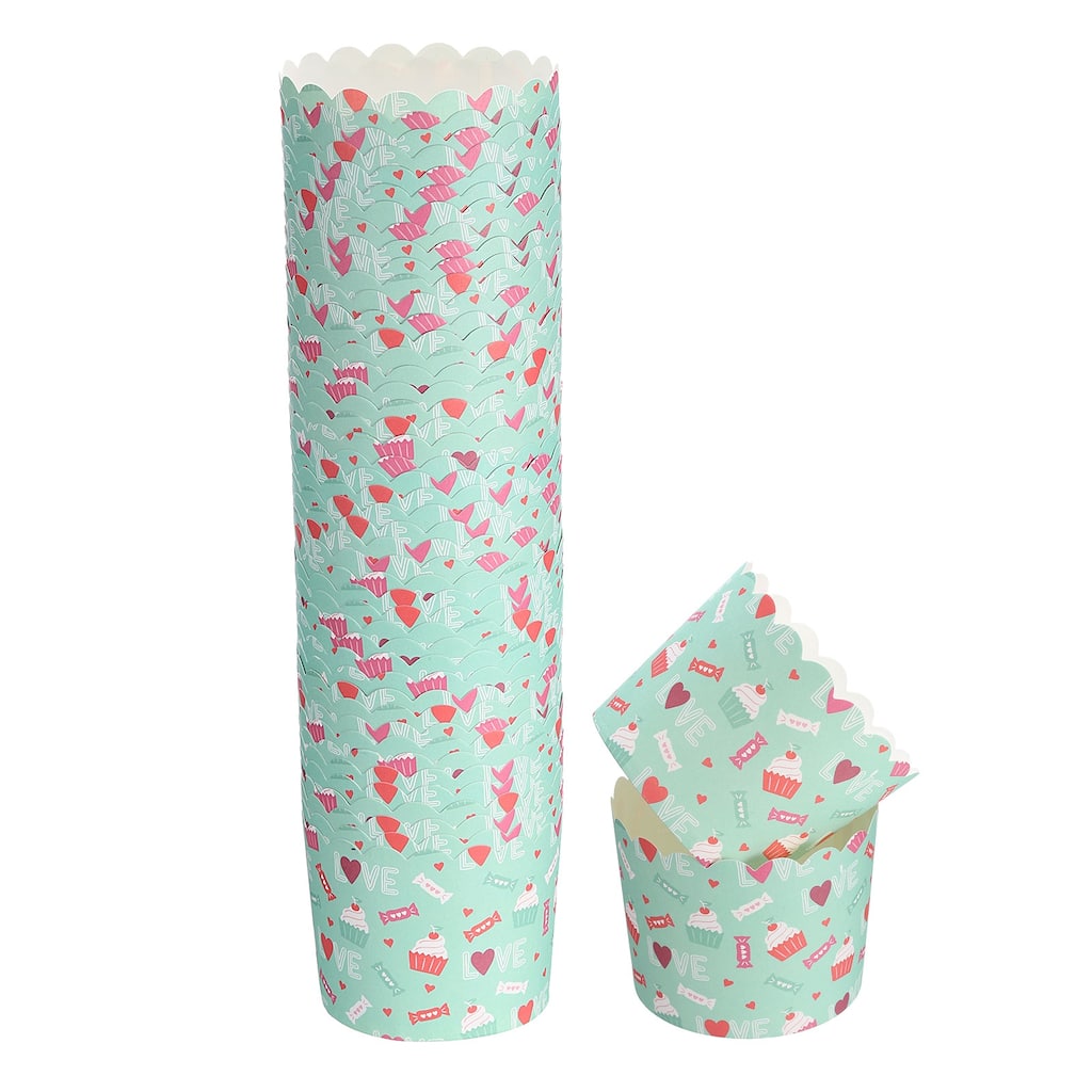 50Pcs Paper Baking Cups Cupcake Muffins Liner Wrappers Cake LOVE Pattern