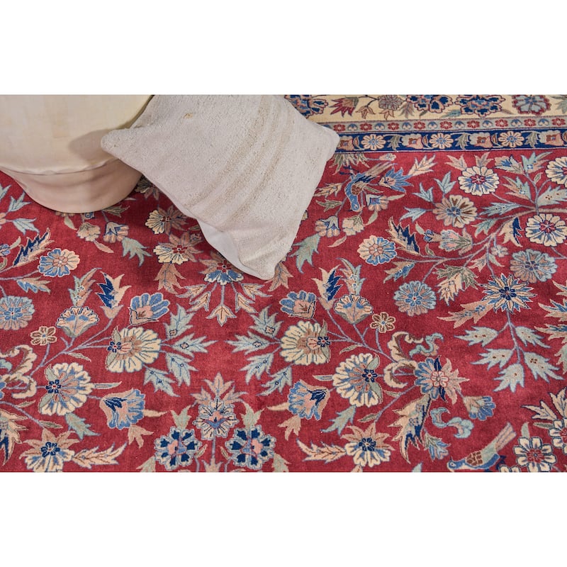 EXQUISITE RUGS ONE-OF-A-KIND Super Fine Kashan Hand Knotted Red/Beige Rug - 8'5"x10' - 8'5"x10'0"