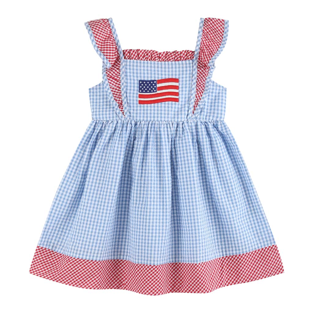 Lil Cactus Blue Gingham American Flag Ruffle Dress