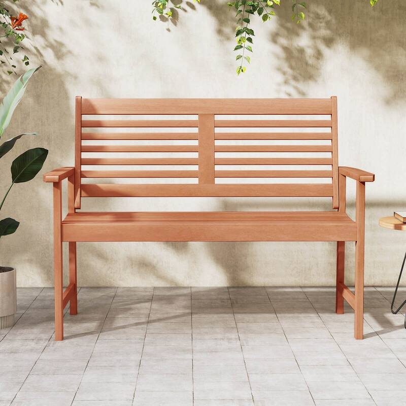 Costway Patio Solid Wood Loveseat with Inclined Backrest & Slatted - See Details