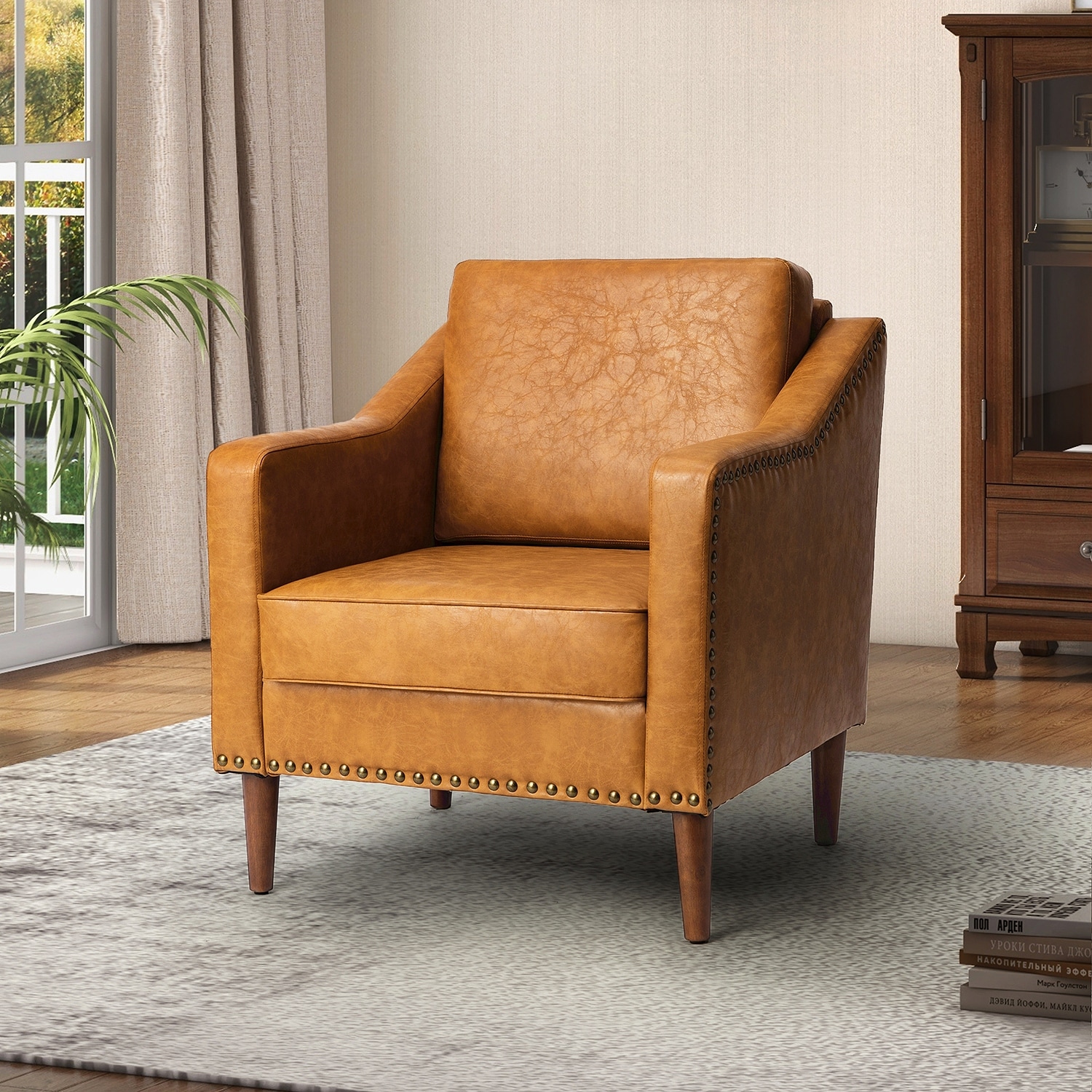 HULALA HOME Duarte 29" Transitional Faux Leather Armchair with Sloped Arms