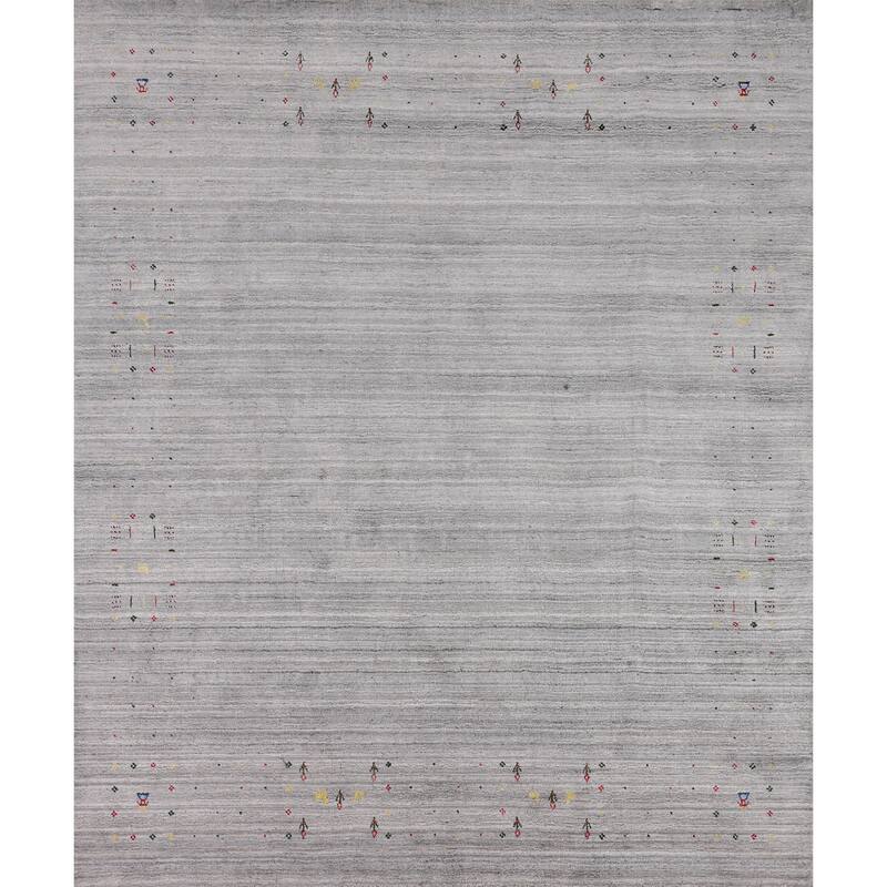 Striped Gabbeh Oriental Square Rug Hand-Knotted Wool Carpet - 8'1" x 7'11"