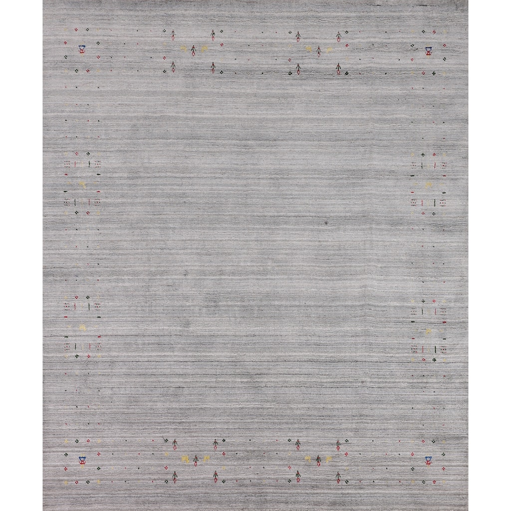 Striped Gabbeh Oriental Square Rug Hand-Knotted Wool Carpet - 8'1" x 7'11"