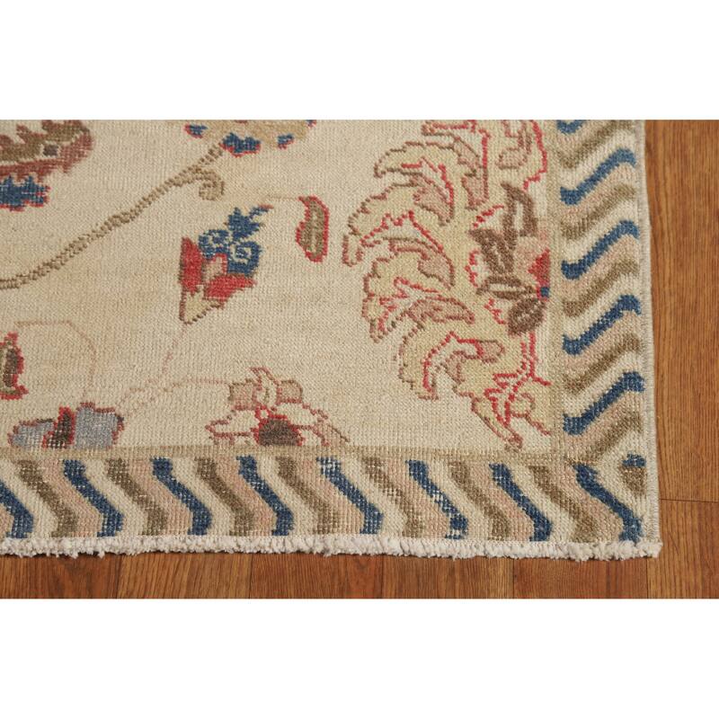 Hand Knotted Oriental 100% Wool Carpet Traditional All-Over Beige & Ivories Tabriz Runner Rug - 11' 1'' X 3' 3''