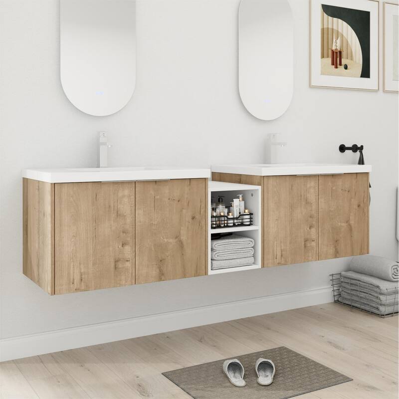 Bathroom Vanity With Sink In 24/36/48/60/72/84 Inch, Floating Bathroom Vanity With Soft Close Door and Shelf