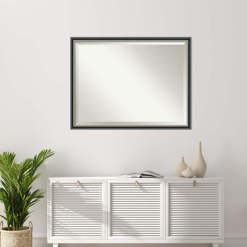 Theo Black Silver Beveled Wood Framed Wall Mirror