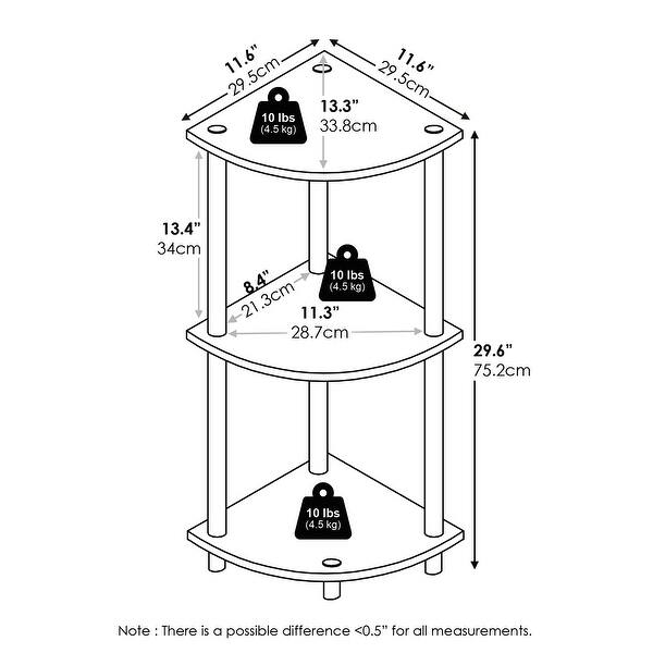 dimension image slide 0 of 3, Furinno Turn-N-Tube 3-Tier Corner Display Rack Multipurpose Shelving Unit
