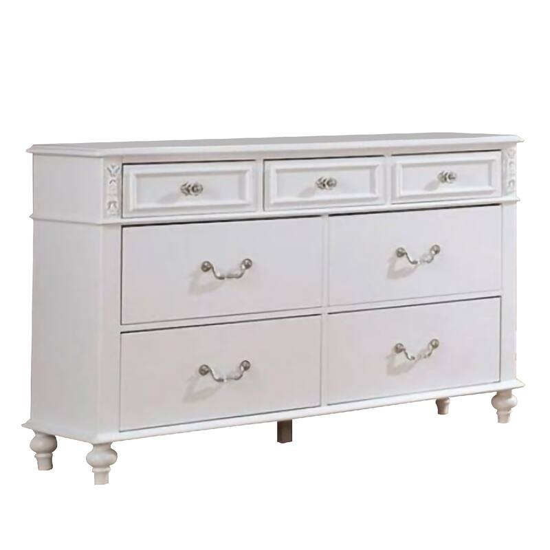 Dresser with 7 Drawers and Crystal Knobs, White