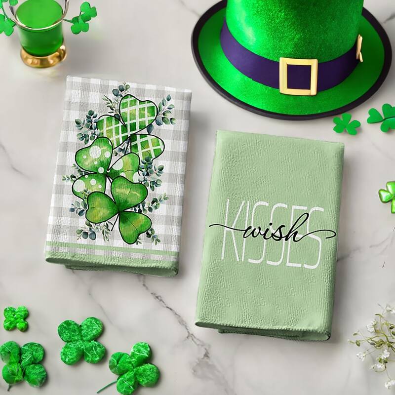 Buffalo Plaid Hand Towel Set, St. Patrick's Day Decor, 18"x26", Green