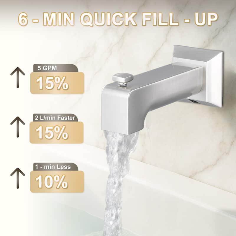 WOWOW Wall-Mounted Square Bathtub Spout with Diverter