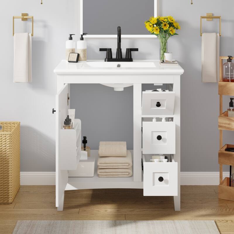 30 Inch Bathroom Vanity with Ceramic Sink Bathroom with 3 Drawers