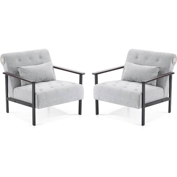 MCombo set of 2 Modern Accent, Ergonomics Lounge Chair for Living Room, Chenille, HQ417 - Silver White
