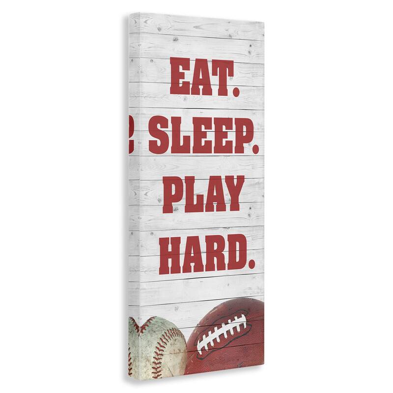 Stupell Eat Sleep Play Hard Sports List Baseball Football Canvas Wall Art - Red