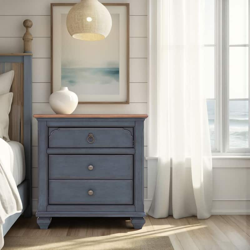 Bridgevine Home Americana Nightstand, No Assembly Required, Corduroy Blue Finish - Corduroy Blue - 3-drawer