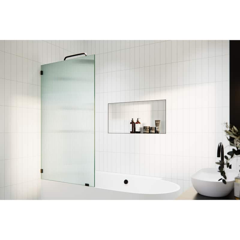 Gaia 30 in. x 58.25 in. Single Fixed Frameless Fluted Frosted Bath Panel Shower Tub Door