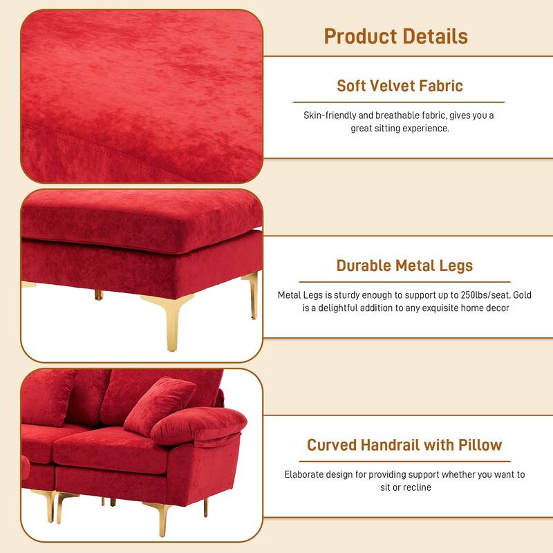 110" Upholstered Velvet U-shaped Sectional Sofa With Chaise Lounge & Ottoman